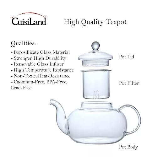 1000ml Removle Glass Filter and Stove Top Safe Borosilicate Glass Teapot